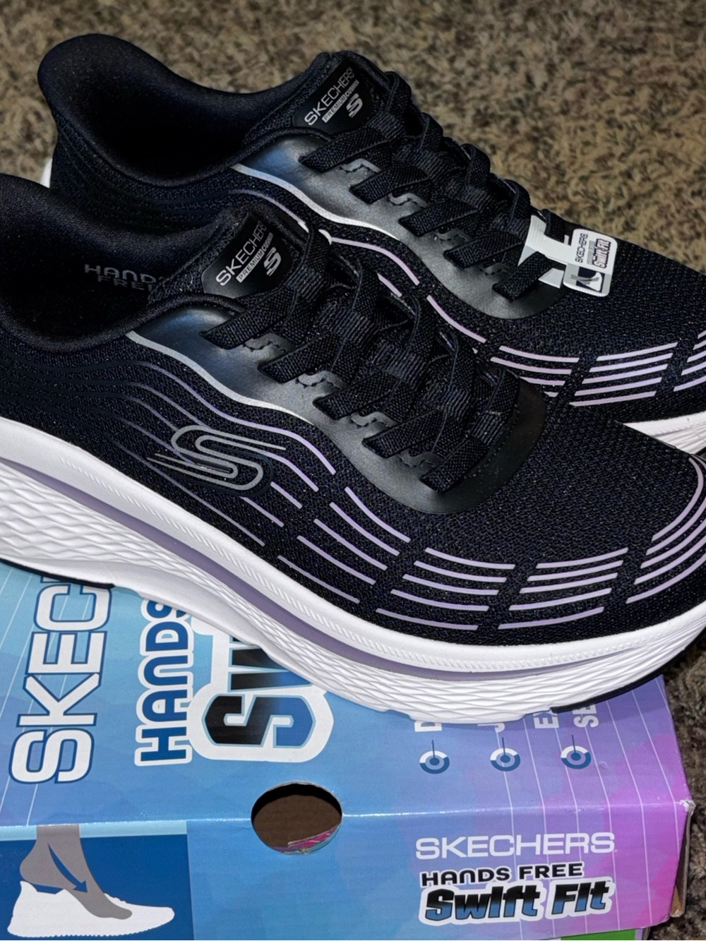 Skechers Hands Free Swift Fit Women’s Lace-Up Sneakers Black/Purple Size 7.5 New